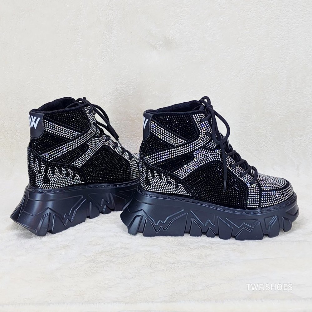 Anthony Wang Berry Silver & Black Rhinestone Platform Hidden Wedge Sneakers